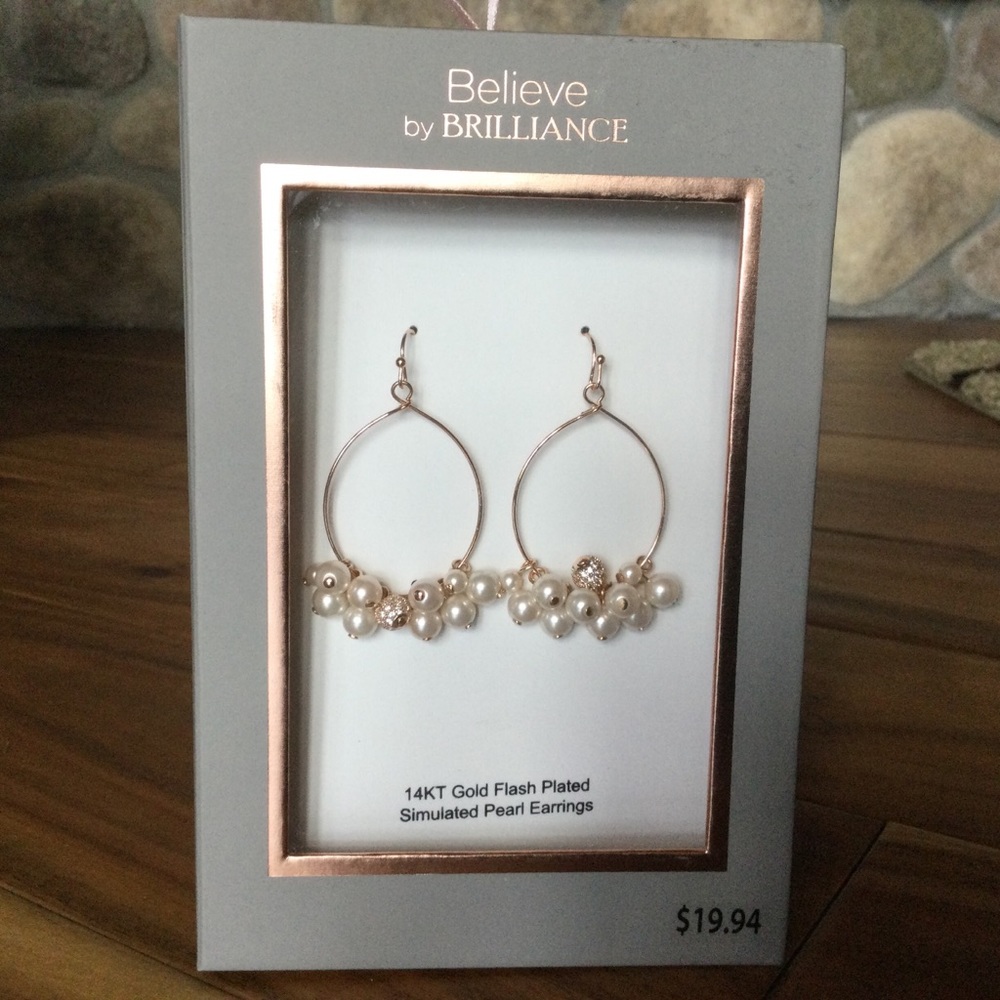 ✔️ NWT Believe by Brilliance 14k Gold Plated Simulated Pearl Earrings